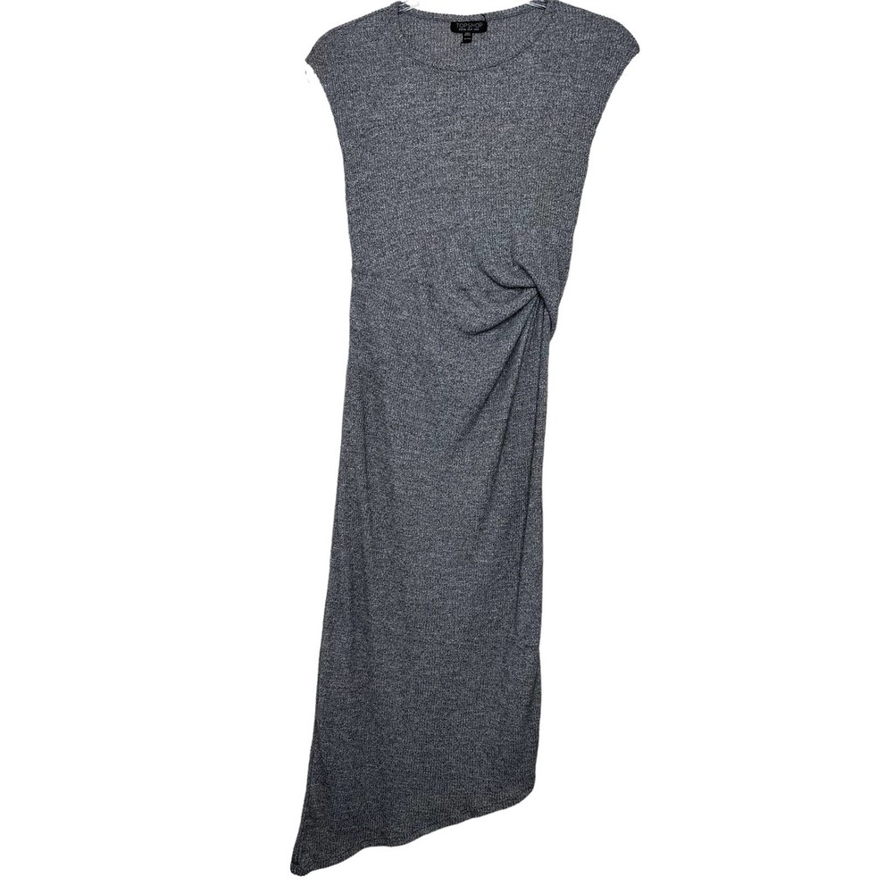 Top Shop Dress Size 4 Black Marled Knit Knot Waist Diagonal Hem #B01
